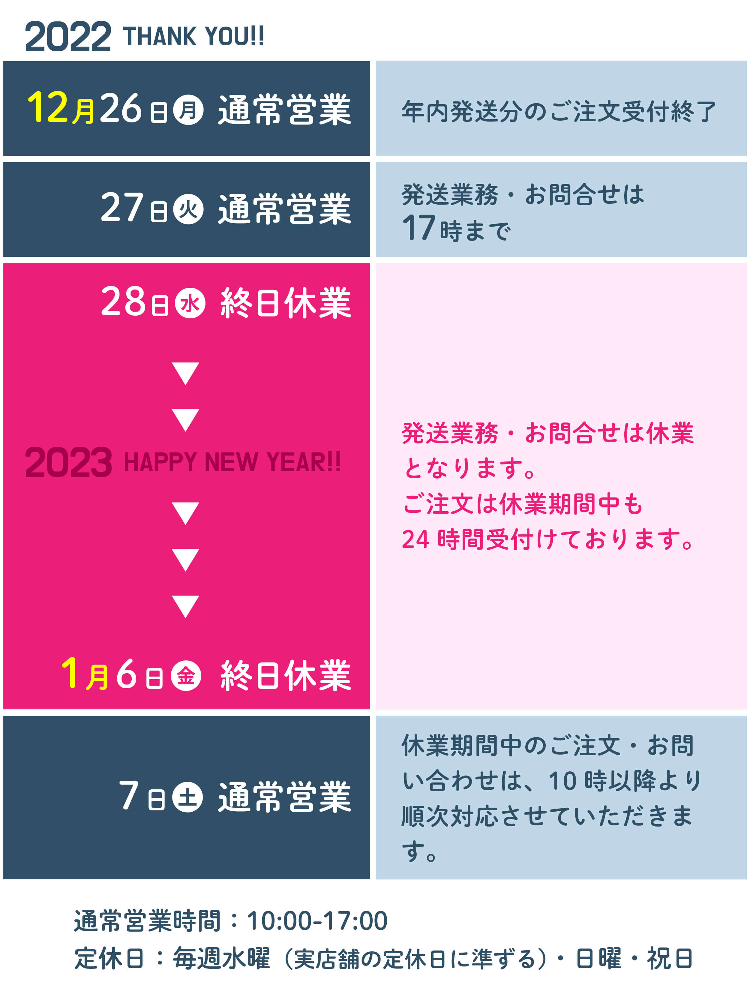 棚卸しのお知らせ2022